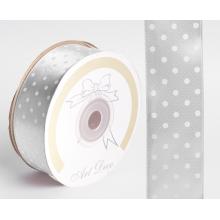 SATÉNOVÁ STUHA POLKA DOTS ŠEDÁ