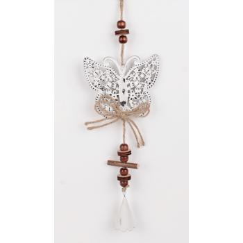 KOVOVÝ ZÁVESNÝ DEKOR MOTÝĽ BIELY