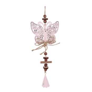 KOVOVÝ ZÁVESNÝ DEKOR MOTÝĽ RUŽOVÝ