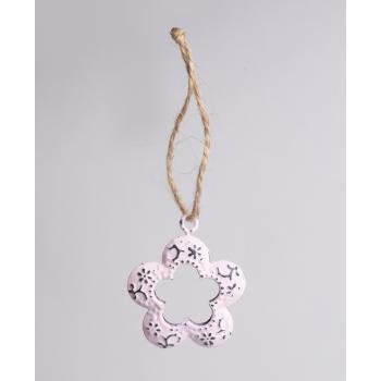 KOVOVÁ ZÁVESNÁ DEKORÁCIA S DIEROVANÝM KVETOM 6 KUSOV RUŽOVÁ