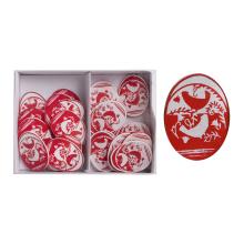 OZDOBNÉ DREVENÉ VAJÍČKA, 24 KUSOV, BIELE A ČERVENÉ