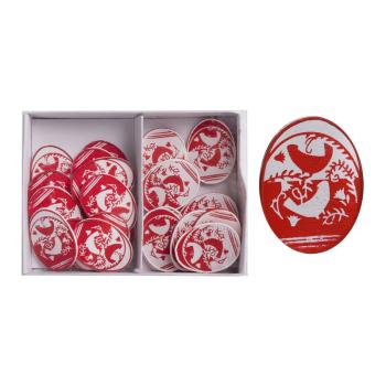 OZDOBNÉ DREVENÉ VAJÍČKA, 24 KUSOV, BIELE A ČERVENÉ