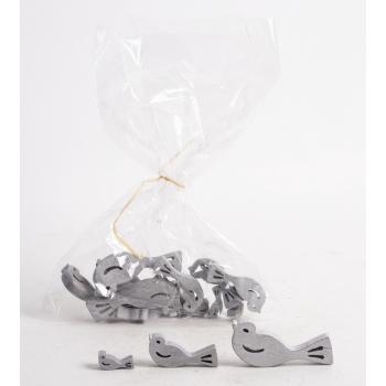 DEKOR DREVENÝ VTÁK 18 KUSOV SIVÝ