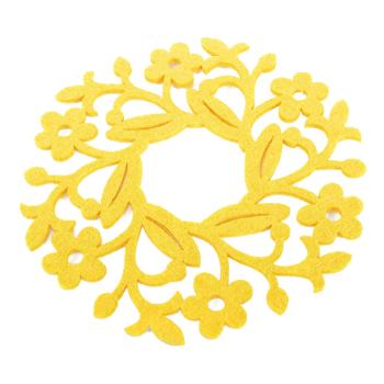 PLSTENÝ PODTÁCEK, OKRÚHLY, KVETINOVÝ, ŽLTÝ