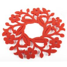 PLSTENÝ PODTÁCEK, OKRÚHLY, KVETINOVÝ, ORANŽOVÝ