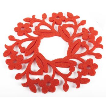 PLSTENÝ PODTÁCEK, OKRÚHLY, KVETINOVÝ, ORANŽOVÝ