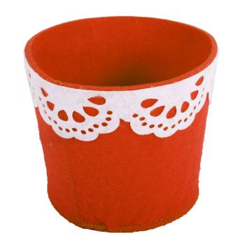 PLSTENÝ KVETINÁČ, ČIPKOVANÝ OKRAJ, ORANŽOVÝ