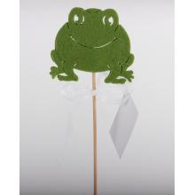 DEKOR PLSTENÁ ŽABA NA PALIČKE, TMAVOZELENÁ