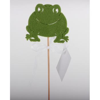DEKOR PLSTENÁ ŽABA NA PALIČKE, TMAVOZELENÁ