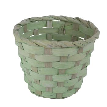 BAMBUSOVÝ PRÚTENÝ KÔŠ, OKRÚHLY, LEMOVANÝ, ZELENÝ