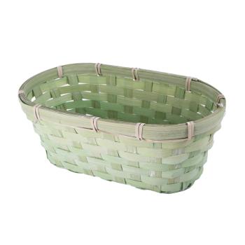 BAMBUSOVÝ PRÚTENÝ KÔŠ, OVÁLNY, LEMOVANÝ, ZELENÝ