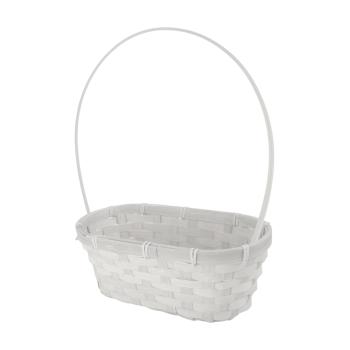 BAMBUSOVÝ PRÚTENÝ KÔŠ, OVÁLNY, VEĽKÝ VÝTOK, S PODŠÍVKOU, BIELY