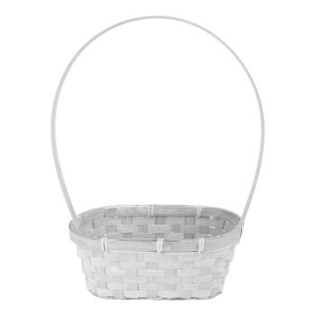 BAMBUSOVÝ PRÚTENÝ KÔŠ, OVÁLNY, VEĽKÝ VÝTOK, S PODŠÍVKOU, BIELY