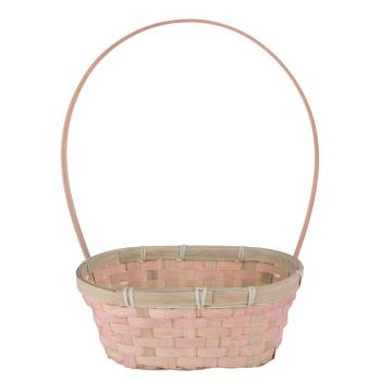 BAMBUSOVÝ PRÚTENÝ KÔŠ, OVÁLNY TVAR, VEĽKÁ VÝLEVKA, LEMOVANÝ, BROSKYŇOVO RUŽOVÝ