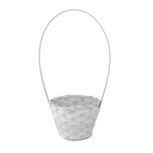 BAMBUSOVÝ PRÚTENÝ KÔŠ, OKRÚHLY, S VEĽKOU VÝLEVKOU, LEMOVANÝ, BIELY