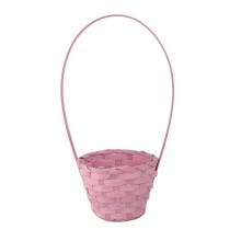 BAMBUSOVÝ PRÚTENÝ KOŠÍK, OKRÚHLY, S VEĽKÝMI UŠAMI, LEMOVANÝ, RUŽOVÝ