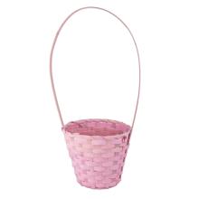 BAMBUSOVÝ PRÚTENÝ KOŠÍK, OKRÚHLY, S VEĽKÝMI UŠAMI, LEMOVANÝ, RUŽOVÝ