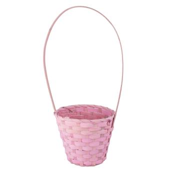 BAMBUSOVÝ PRÚTENÝ KOŠÍK, OKRÚHLY, S VEĽKÝMI UŠAMI, LEMOVANÝ, RUŽOVÝ