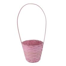 BAMBUSOVÝ PRÚTENÝ KOŠÍK, OKRÚHLY, S VEĽKÝMI UŠAMI, LEMOVANÝ, RUŽOVÝ