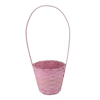 BAMBUSOVÝ PRÚTENÝ KOŠÍK, OKRÚHLY, S VEĽKÝMI UŠAMI, LEMOVANÝ, RUŽOVÝ