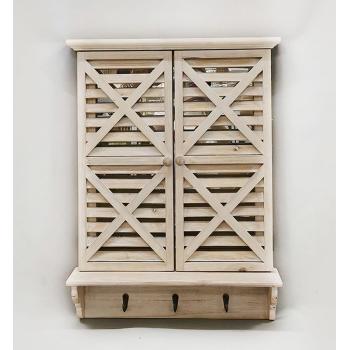 NÁSTENNÉ ZRKADLO, DREVENÉ DVIERKA, S HÁČIKMI V SPODNEJ ČASTI, PRÍRODNÝ POVRCH