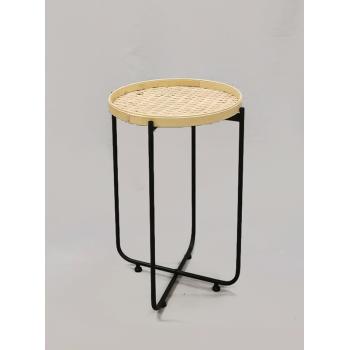 BAMBUSOVÝ STÔL S KOVOVÝMI NOHAMI, OKRÚHLY, SPÁLENÝ