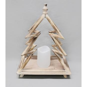 DREVENÁ BOROVICA, S LED SVIEČKOU, VYPÁLENÁ