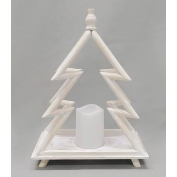 DREVENÝ BOROVICOVÝ STROMČEK S LED SVIEČKOU, BIELY