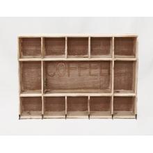 DREVENÁ NÁSTENNÁ POLICA, NÁPIS "COFFEE", VYPÁLENÁ