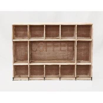 DREVENÁ NÁSTENNÁ POLICA, NÁPIS "COFFEE", VYPÁLENÁ