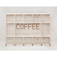 DREVENÁ NÁSTENNÁ POLICA, "COFFEE", BIELA