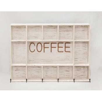 DREVENÁ NÁSTENNÁ POLICA, "COFFEE", BIELA