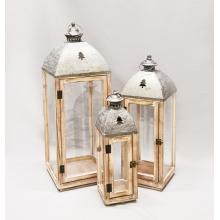 DREVENÁ, KOVOVÁ SÚPRAVA LÁMP, 3 KUSY, BOROVICOVÉ DREVO, STAROŽITNÉ STRIEBRO