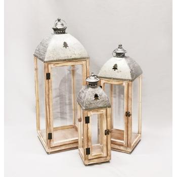 DREVENÁ, KOVOVÁ SÚPRAVA LÁMP, 3 KUSY, BOROVICOVÉ DREVO, STAROŽITNÉ STRIEBRO