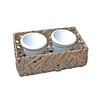 PLETENÝ DRŽIAK S 2 KERAMICKÝMI DLAŽDICAMI, 3 KUSY, SIVÁ A BIELA FARBA