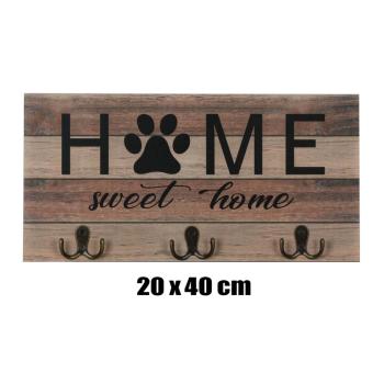 DREVENÝ VEŠIAK, 6 KUSOV, PRÍRODNÝ A ČIERNY, LABKA A " HOME SWEET HOME"