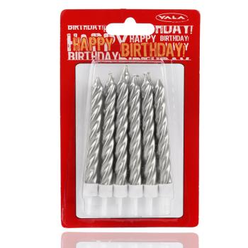 NARODENINOVÁ SVIEČKA, 12 KUSOV, STRIEBORNÁ