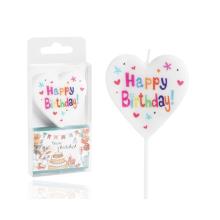 SVIEČKA V TVARE SRDCA S NÁPISOM "HAPPY BIRTHDAY", BIELA