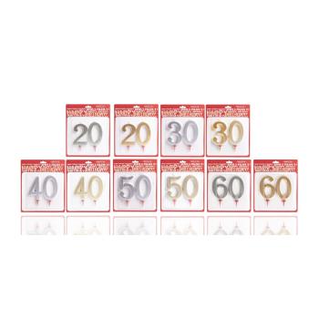 NARODENINOVÁ SVIEČKA MIX 20-60 STRIEBORNÁ/ZLATÁ