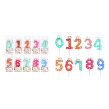 NARODENINOVÁ SVIEČKA, ČÍSLA, OČI, BODKY, ZMIEŠANÉ FARBY