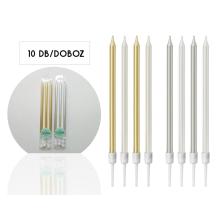 SADA NARODENINOVÝCH SVIEČOK, 10 KUSOV, BIELA A STRIEBORNÁ METALÍZA, BIELA A ZLATÁ METALÍZA