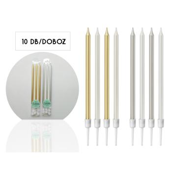 SADA NARODENINOVÝCH SVIEČOK, 10 KUSOV, BIELA A STRIEBORNÁ METALÍZA, BIELA A ZLATÁ METALÍZA