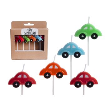 NARODENINOVÁ SADA SVIEČOK, 5 KUSOV, AUTO, FAREBNÉ