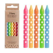 NARODENINOVÁ SADA SVIEČOK, 10 KUSOV, S DRŽIAKOM, FAREBNÉ BODKY