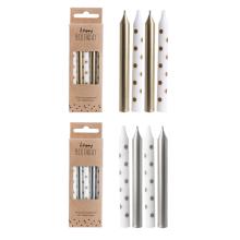 NARODENINOVÁ SADA SVIEČOK, 10 KUSOV, STRIEBORNÁ A BIELA, ZLATÁ A BIELA