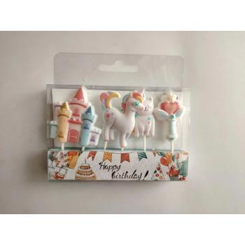 NARODENINOVÁ SVIEČKA, SADA 4 KS, JEDNOROŽEC, HRAD, MAČKA, VTÁK