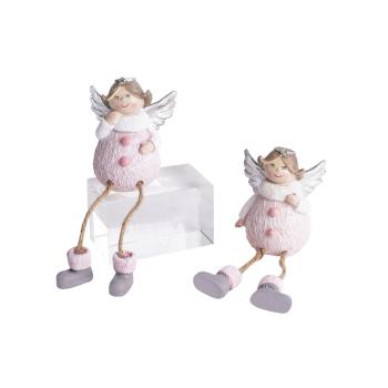 POLYRESINOVÝ ANJEL DIEVČA, VISIACE NOHY, STRIEBORNÉ KRÍDLO, RUŽOVÁ FARBA