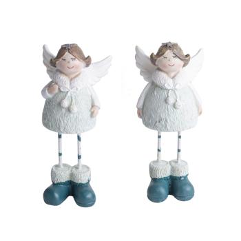 POLYRESINOVÝ ANJEL SO STRIEBORNÝM KRÍDLOM, ZELENÝ