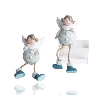 POLYRESINOVÝ ANJEL DIEVČA, VISIACE NOHY, STRIEBORNÉ KRÍDLO, ZELENÁ FARBA