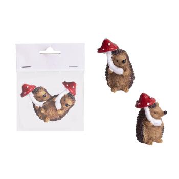 POLYRESINOVÝ JEŽKO, SADA 2 KS, S HRÍBIKOM, HNEDÝ